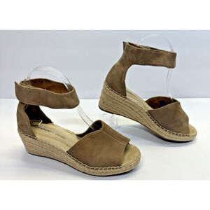 Rockport‎ Marah Taupe Wedge Sandals Women's Size 7 Peep Toe Adjustable Cushioned